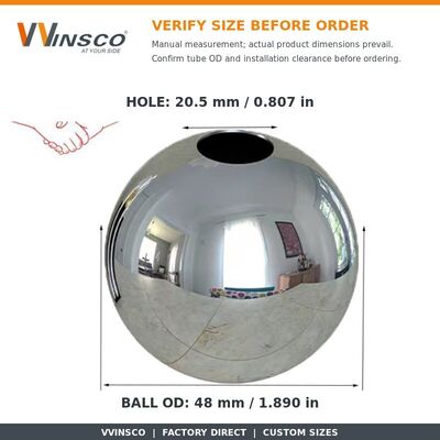 AISI 201 304 SS হ্যান্ড্রেল সজ্জা ফিটিং 51mm 60mm ব্যাসার্ধ স্টেইনলেস স্টীল 19mm বৃত্তাকার পাইপ জন্য খালি বল