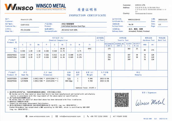 চীন (GuangDong)Foshan Winsco Metal Products Co., Ltd. সার্টিফিকেশন