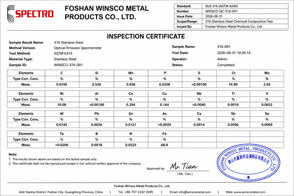 চীন (GuangDong)Foshan Winsco Metal Products Co., Ltd. সার্টিফিকেশন