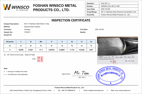 চীন (GuangDong)Foshan Winsco Metal Products Co., Ltd. সার্টিফিকেশন