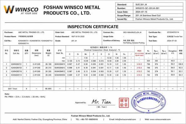 চীন (GuangDong)Foshan Winsco Metal Products Co., Ltd. সার্টিফিকেশন